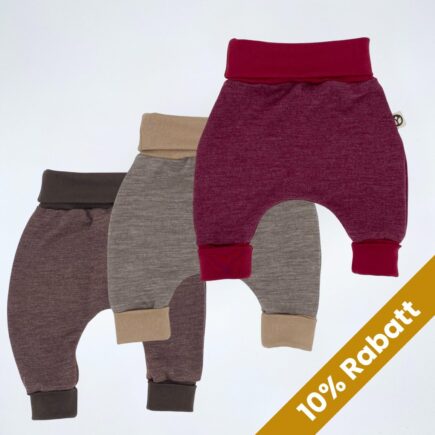 3er Set mitwachsende Baby Pumphosen aus 100% Merinowolle von Tulipanelli