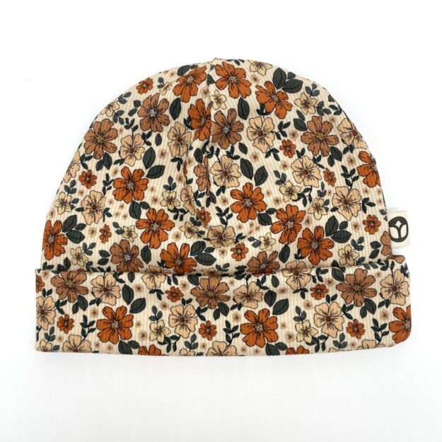 Beanie Rippjersey Blüten orange | für Babys & Kleinkinder