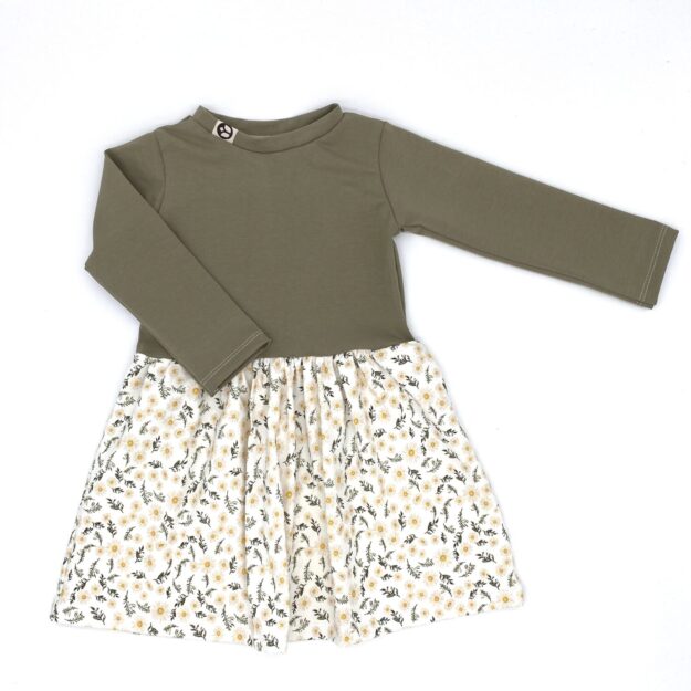 Kleid_Jersey_Langarm_Jersey-Uni-Mix_Khaki_Grün_Uni_01 Kleid Langarm Jersey Uni x Blüten