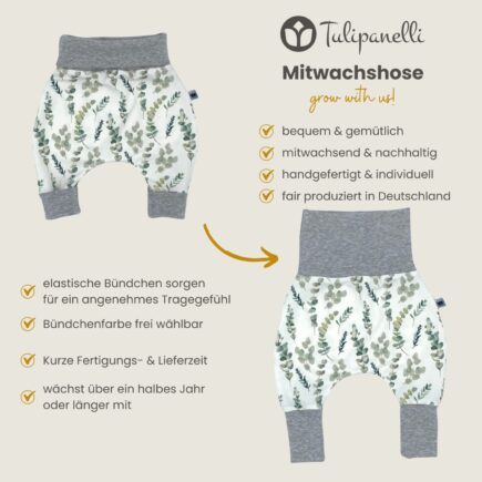 Mitwachshose Jersey Eukalyptus Weiss Pflanzen Blumen 03