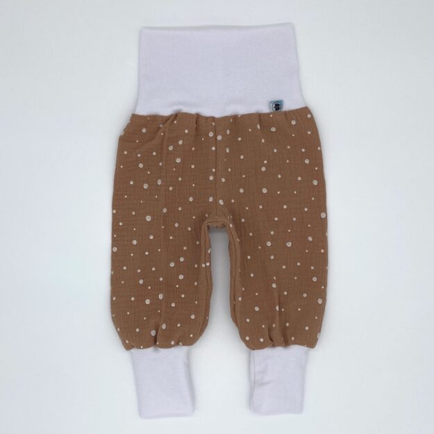 Mitwachshose_Musselin_Apricot-Weisse-Punkte_Orange_Uni_01 Babyhose Pumphose Musselin Punkte orange weiß