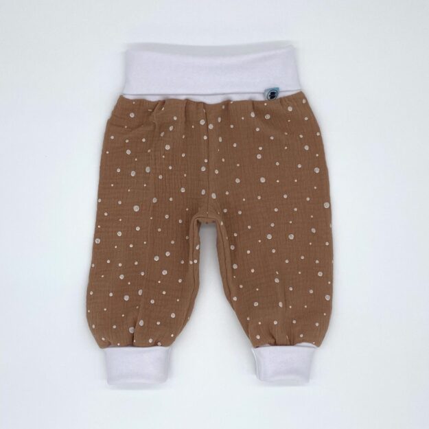 Mitwachshose_Musselin_Apricot-Weisse-Punkte_Orange_Uni_02 Babyhose Pumphose Musselin Punkte orange weiß