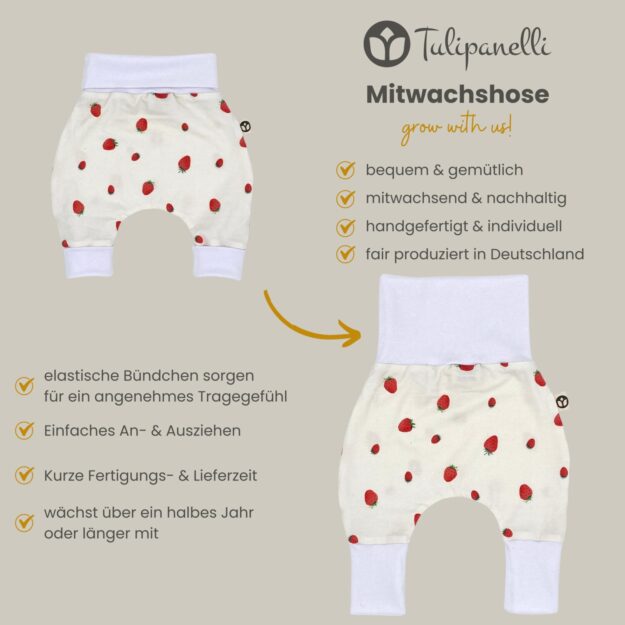 Shop GrowWithUs Tulipanelli Mitwachshose JERSEY(1)_Erdbeeren Funktionsweise und Vorteile einer mitwachsenden Babyhose von Tulipanelli