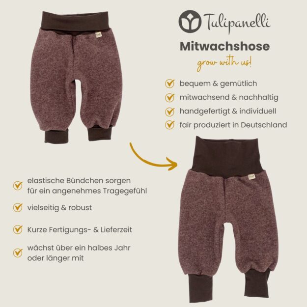 Shop GrowWithUs Tulipanelli Mitwachshose Merino Wollfleece(2) Mitwachshose Merino Wollfleece Unifarben | Wollhose für Babys & Kleinkinder