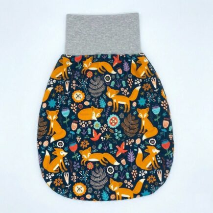 Strampelsack_Jersey_Fuchswald_Blau_Tiere_Natur_01 Baby STrampelsack mit Fuchsmotiv