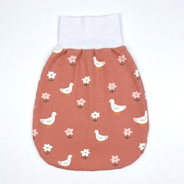 Strampelsack für Babys aus Jersey Gänse & Blümchen