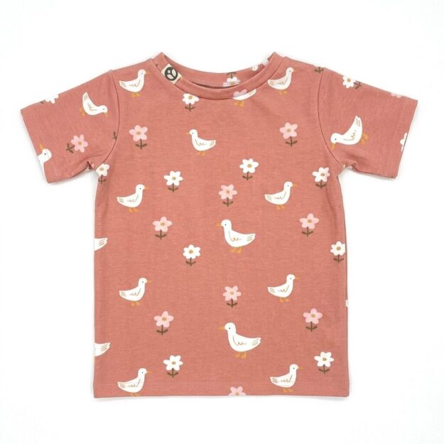 Jersey T-shirt für Kinder mit Gänsen und Blümchen