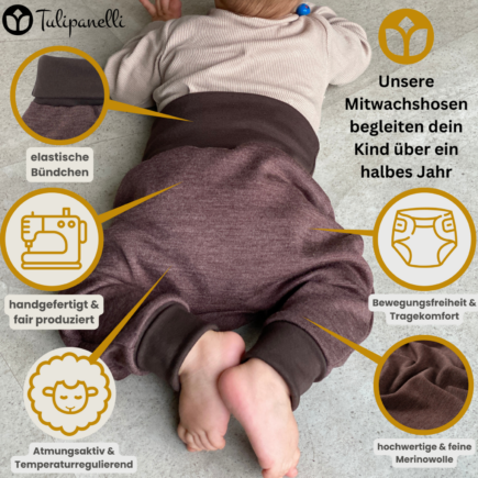 mitwachsende BAbyhose aus 100% Merino-Wolljersey