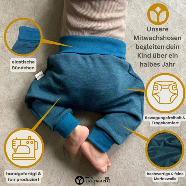 mitwachsende BAbyhose aus 100% Merino-Wolljersey
