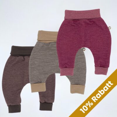3er Set mitwachsende Baby Pumphosen aus 100% Merinowolle von Tulipanelli